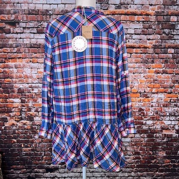 NWT Umgee Plaid Collared Button Down Blouse - Picture 5 of 8